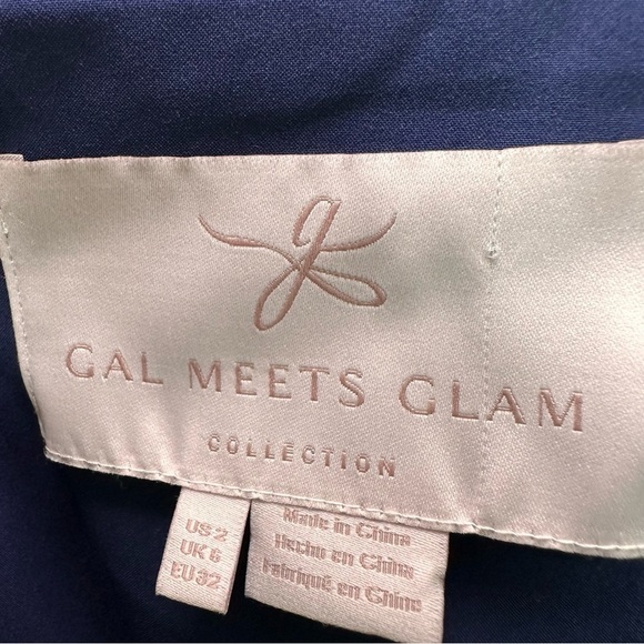 Gal Meets Glam “Jennifer” Long Sleeve Satin Wrap Midi Dress Navy Size 2 - Picture 6 of 13